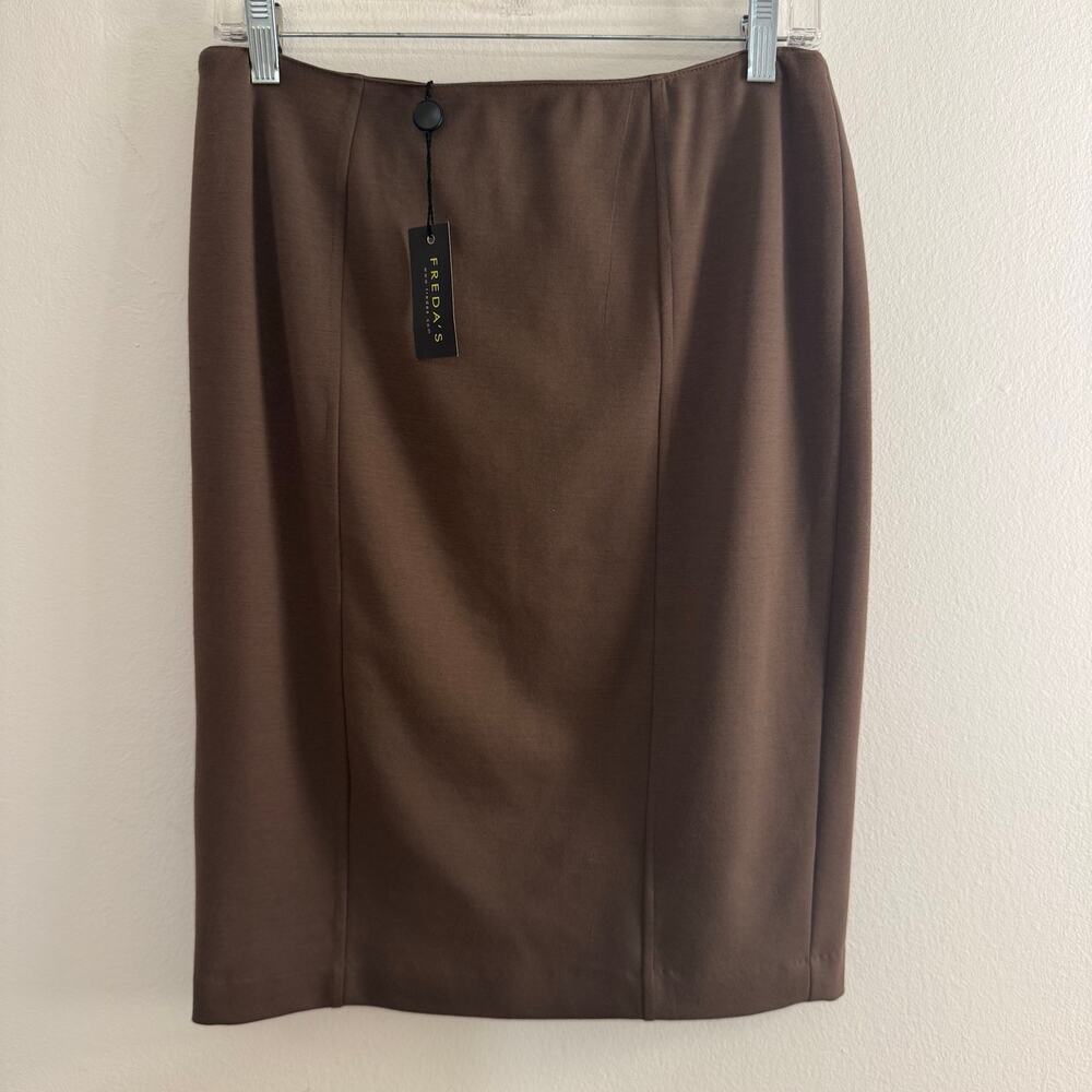 NWT Freda's Brown Pencil Skirt Tailored Knee Length Minimalist Academia Size 6